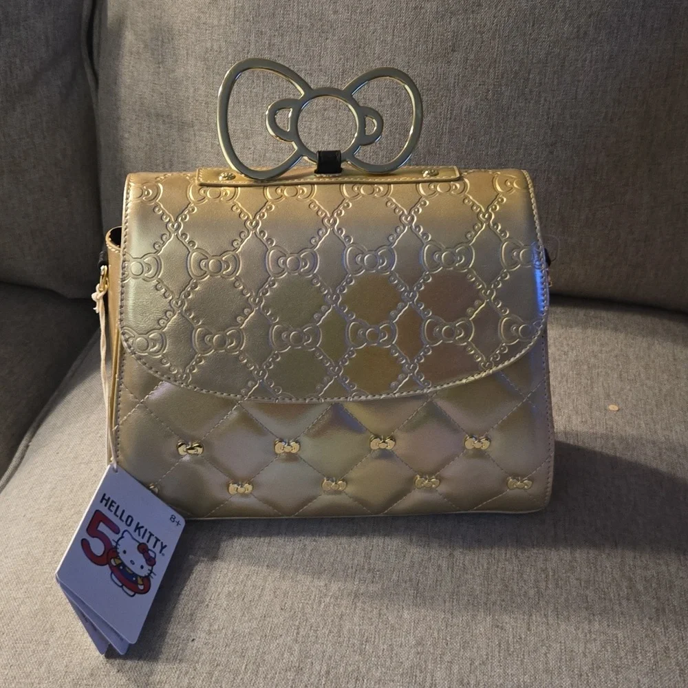 NWT Sanrio Hello Kitty 50th Anniversary Metallic Gold Crossbody Bag - Picture 2 of 13
